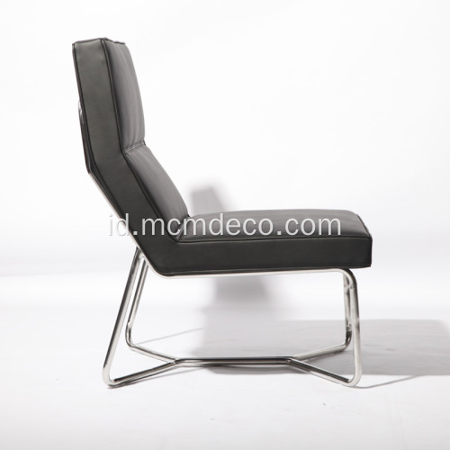 X Metal Tubular Base Leather Armless Chair